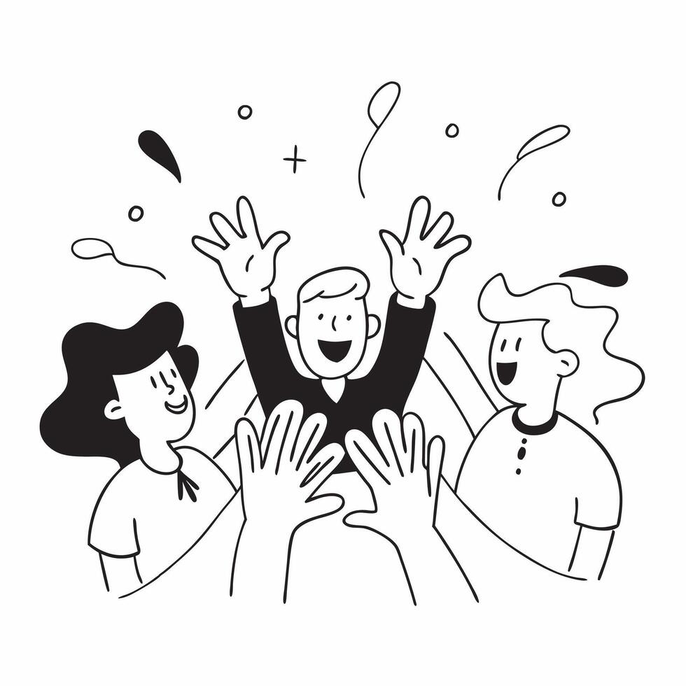 People with Glowing Hands and Joyful Expressions concept as A group of people with glowing hands and joyful expressions set against a fantastical background offering ample space fo pure vector