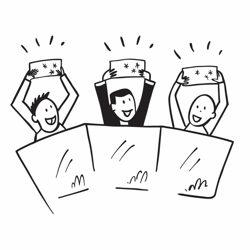 People with Glowing Interview Rooms and Joyful Expressions concept as A group of people in glowing interview rooms with joyful expressions set against a fantastical background offe pure Set 2 vector