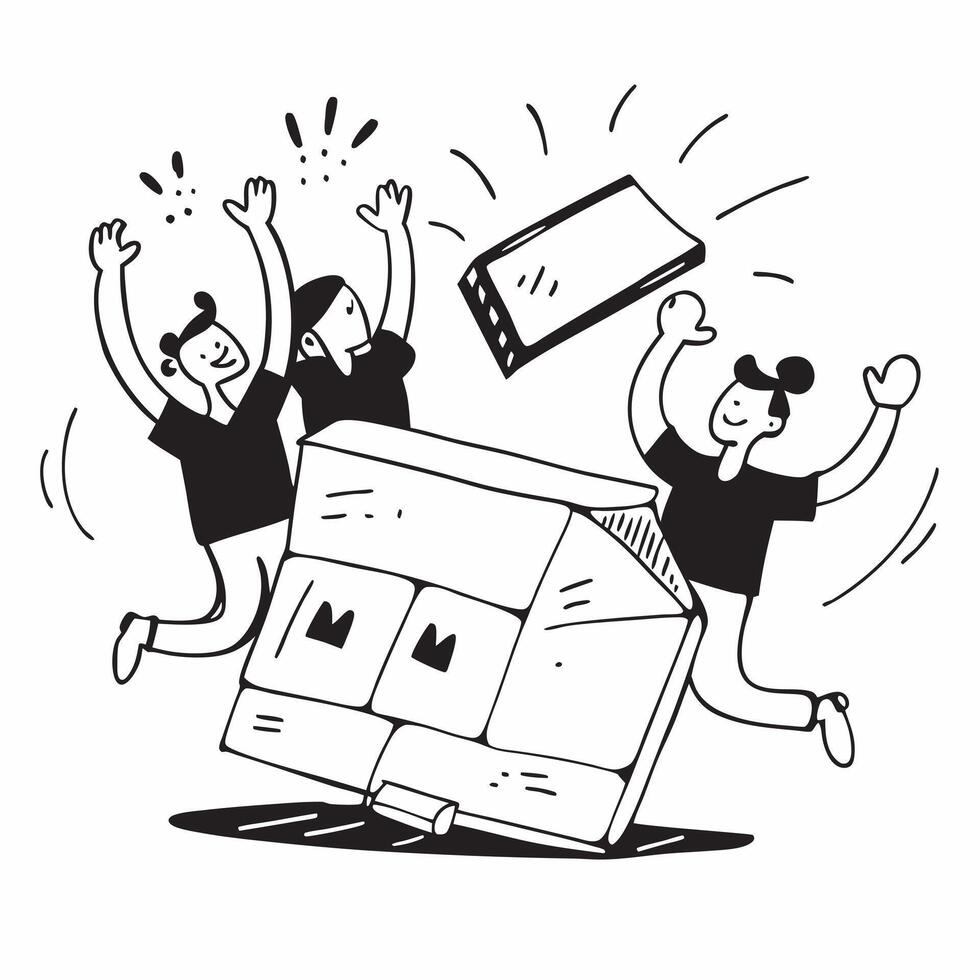 People with Glowing Inventory Software and Joyful Expressions concept as A group of people using glowing inventory software with joyful expressions set against a fantastical backgr pure vector
