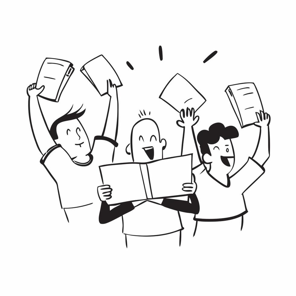 People with Glowing Notebooks and Joyful Expressions concept as A group of people holding glowing notebooks with joyful expressions set against a dreamy background offering ample s pure vector