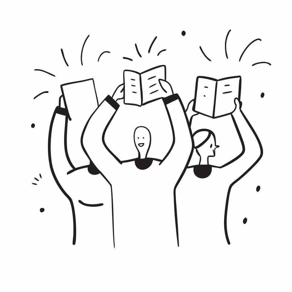 People with Glowing Notebooks and Joyful Expressions concept as A group of people holding glowing notebooks with joyful expressions set against a dreamy background offering ample s pure Set 2 vector