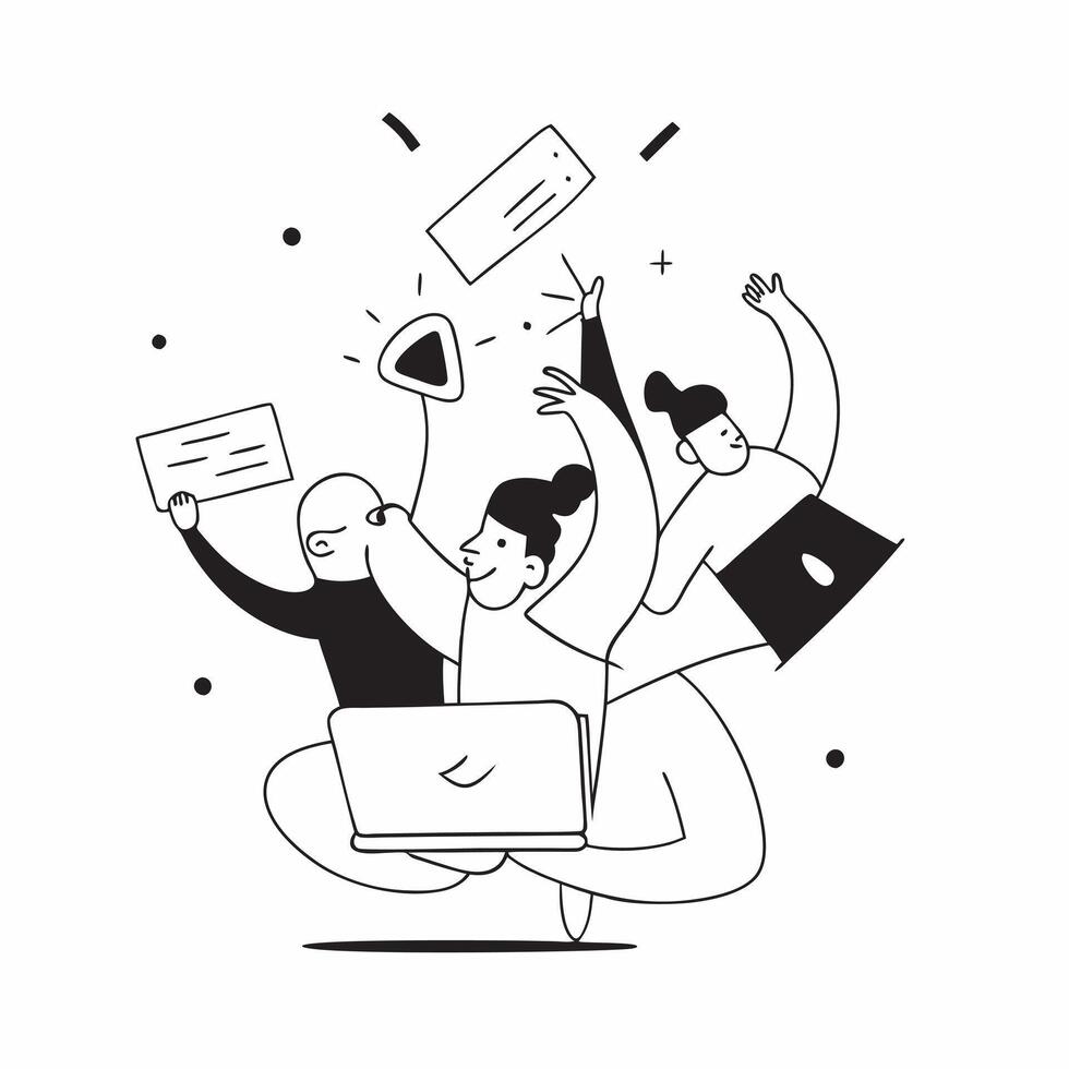 People with Glowing Office Gadgets and Joyful Expressions concept as A group of people using glowing office gadgets with joyful expressions set against a fantastical background off pure Set 2 vector