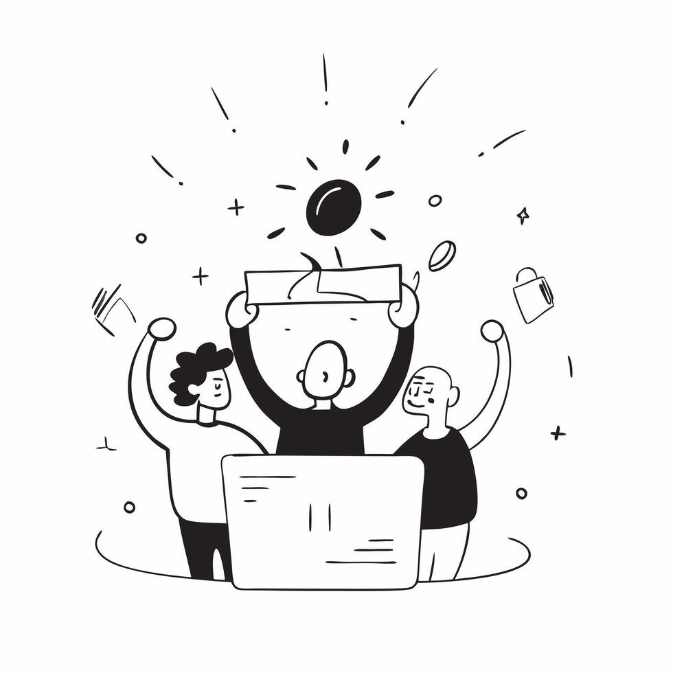 People with Glowing Office Decorations and Joyful Expressions concept as A group of people with glowing office decorations and joyful expressions set against a fantastical backgrou pure Set 2 vector