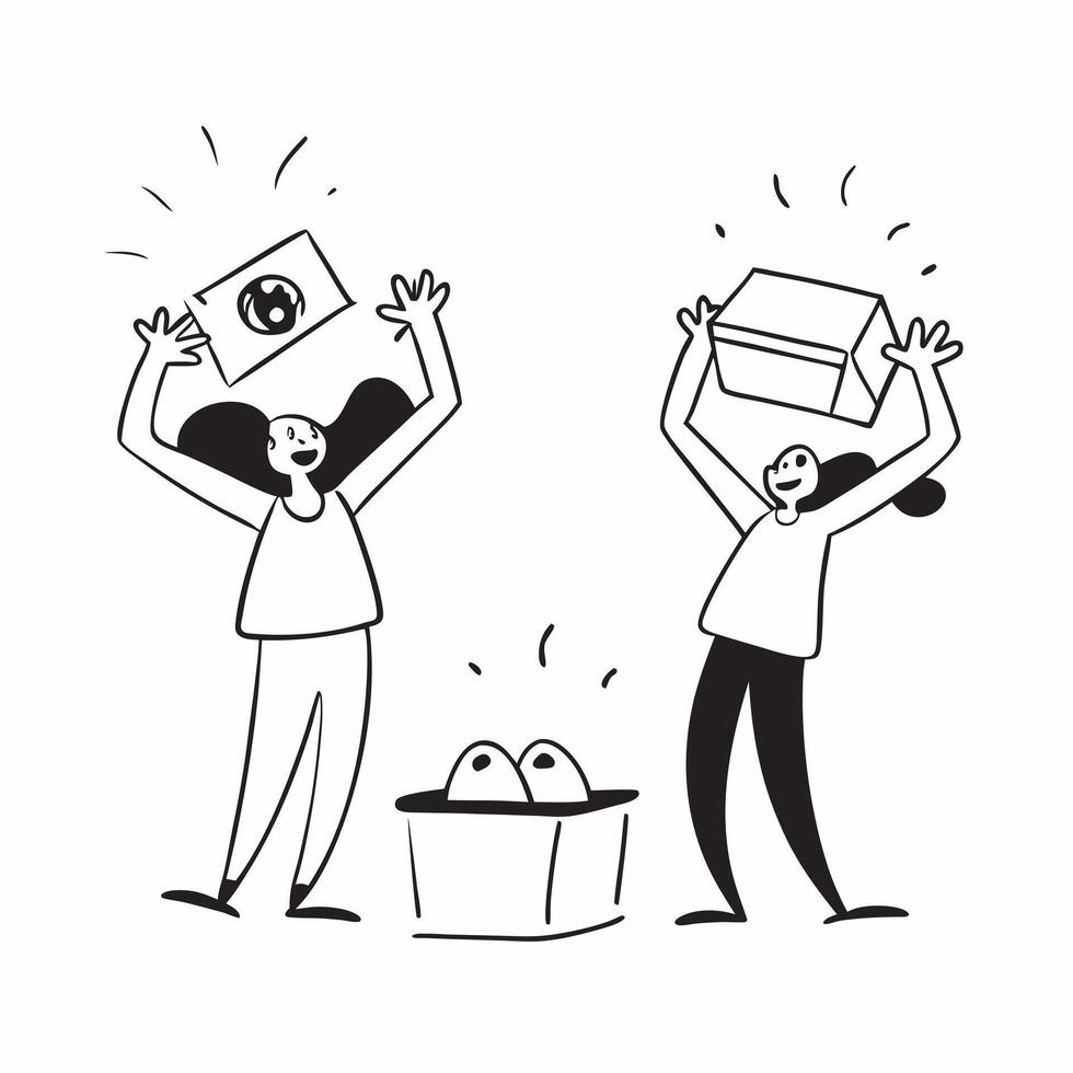 People with Glowing Treasure Chests and Joyful Expressions concept as A group of people with glowing treasure chests and joyful expressions set against a fantastical background off pure Set 2 vector