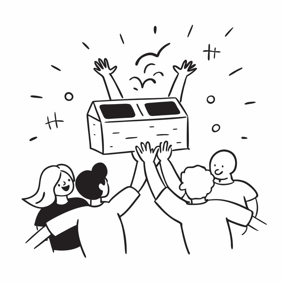 People with Glowing Treasure Chests and Joyful Expressions concept as A group of people with glowing treasure chests and joyful expressions set against a fantastical background off pure Set 3 vector