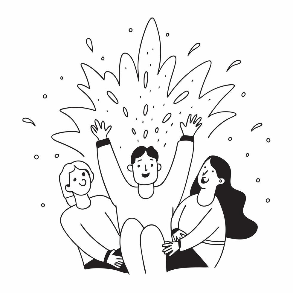 People with Glowing Trees and Joyful Expressions concept as A group of people sitting under glowing trees with joyful expressions set against a fantastical background offering ampl pure vector