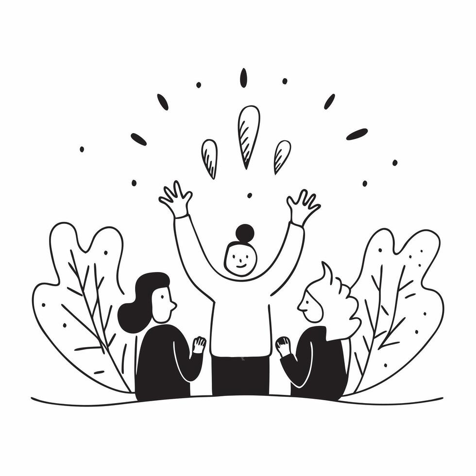 People with Glowing Trees and Joyful Expressions concept as A group of people sitting under glowing trees with joyful expressions set against a fantastical background offering ampl pure Set 3 vector