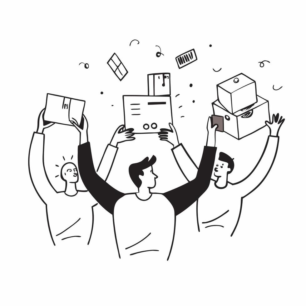 People with Glowing Warehouse Management Systems and Joyful Expressions concept as A group of people using glowing warehouse management systems with joyful expressions set against pure Set 3 vector