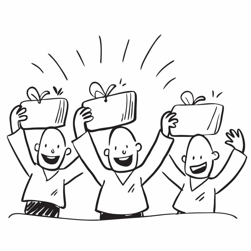 People with Golden Wallets and Cheerful Expressions concept as A group of people with golden wallets and cheerful expressions set against a whimsical background offering ample spac pure vector