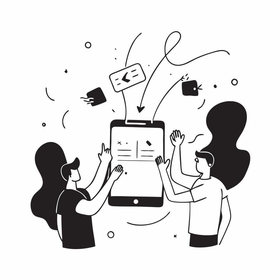 People with Magic Financial Apps and Happy Faces concept as A group of people using magic financial apps with happy faces set against a fantastical background offering ample space pure Set 2 vector