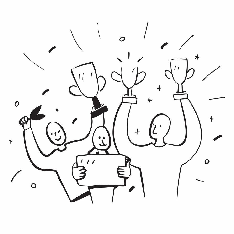 People with Sparkling Employee Awards and Happy Smiles concept as A group of people holding sparkling employee awards with happy smiles set against a whimsical background offering pure vector