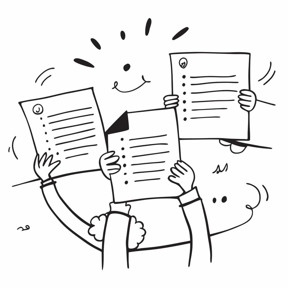 People with Sparkling Employment Agreements and Happy Smiles concept as A group of people holding sparkling employment agreements with happy smiles set against a whimsical backgrou pure vector