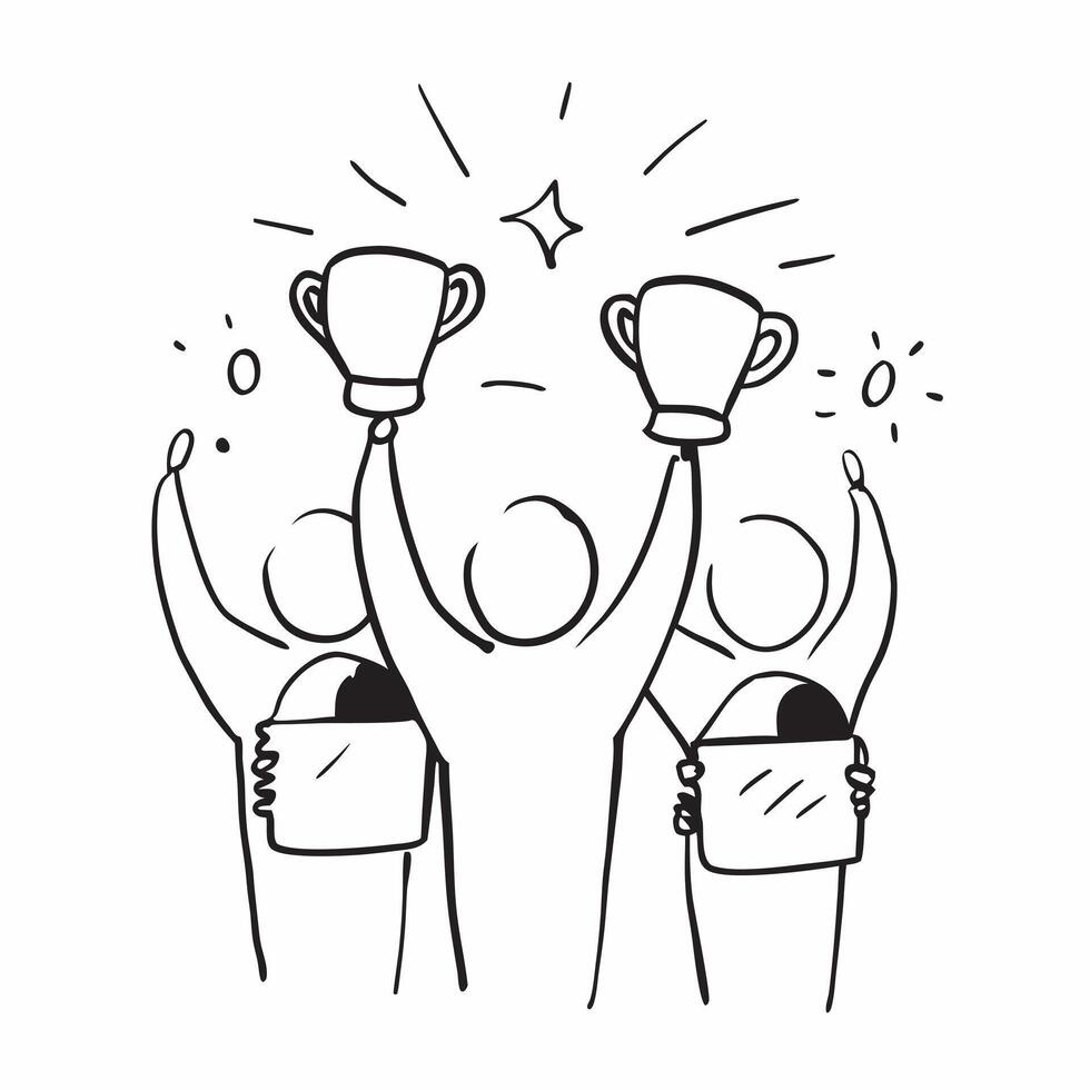 People with Sparkling Employee Awards and Happy Smiles concept as A group of people holding sparkling employee awards with happy smiles set against a whimsical background offering pure Set 2 vector