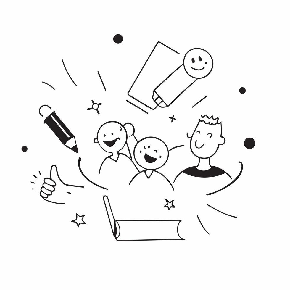 People with Sparkling Office Accessories and Happy Smiles concept as A group of people using sparkling office accessories with happy smiles set against a whimsical background offer pure Set 2 vector