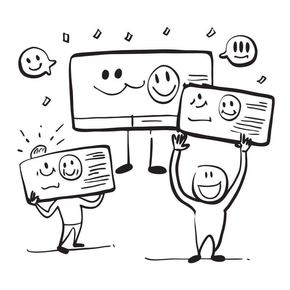 People with Sparkling Presentation Boards and Joyful Expressions concept as A group of people using sparkling presentation boards with joyful expressions set against a whimsical ba pure vector
