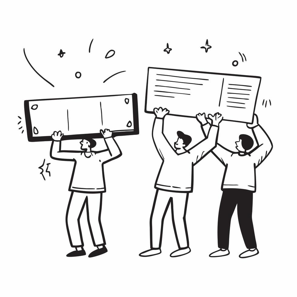 People with Sparkling Review Boards and Happy Expressions concept as A group of people holding sparkling review boards with happy expressions set against a fantastical background o pure Set 3 vector
