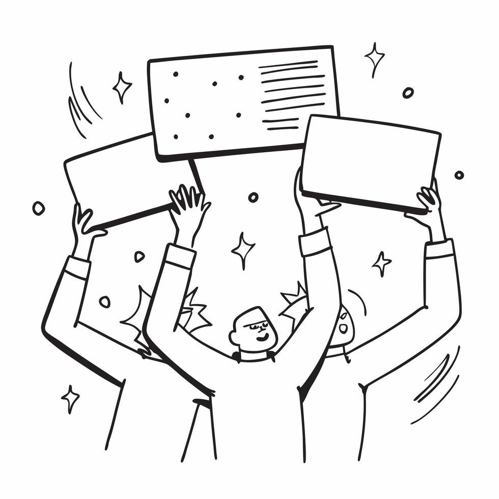 People with Sparkling Review Boards and Happy Expressions concept as A group of people holding sparkling review boards with happy expressions set against a fantastical background o pure vector