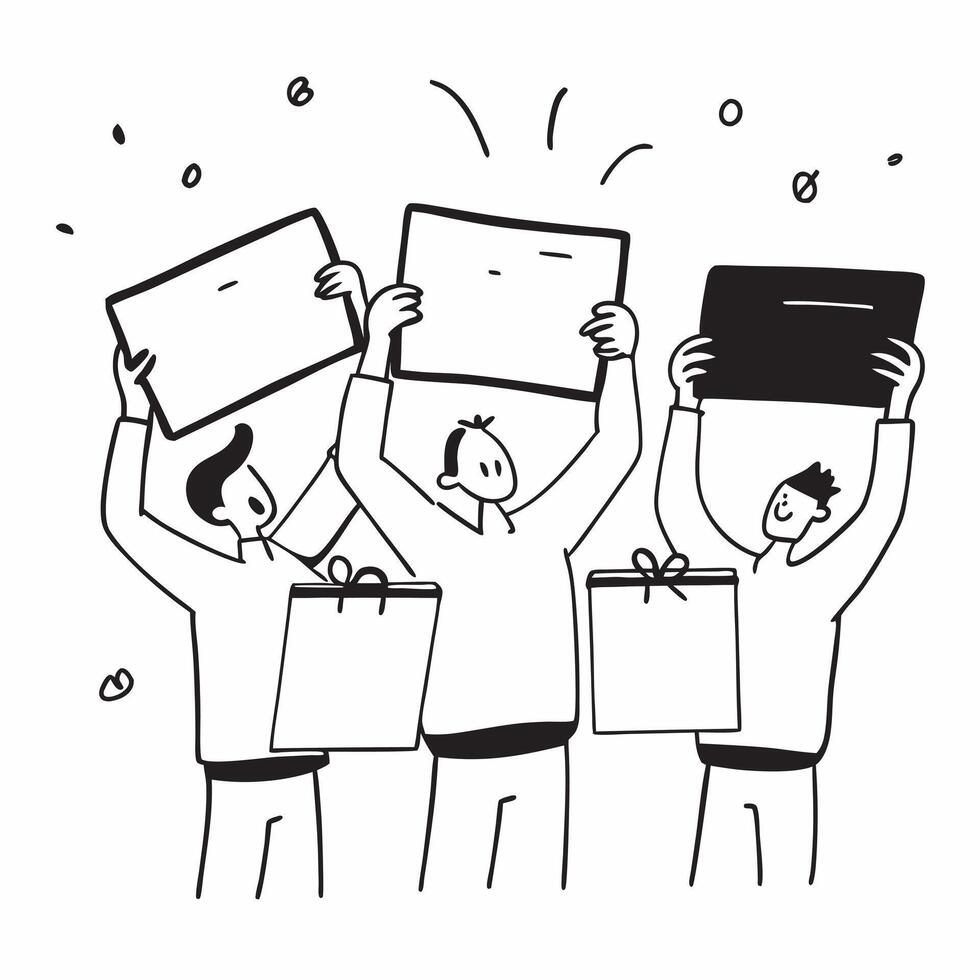 People with Sparkling Presentation Boards and Joyful Expressions concept as A group of people using sparkling presentation boards with joyful expressions set against a whimsical ba pure Set 5 vector