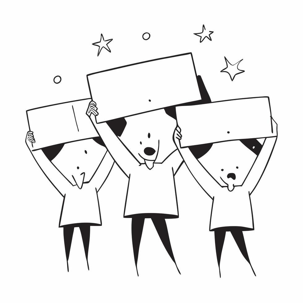 People with Sparkling Review Boards and Happy Expressions concept as A group of people holding sparkling review boards with happy expressions set against a fantastical background o pure Set 2 vector