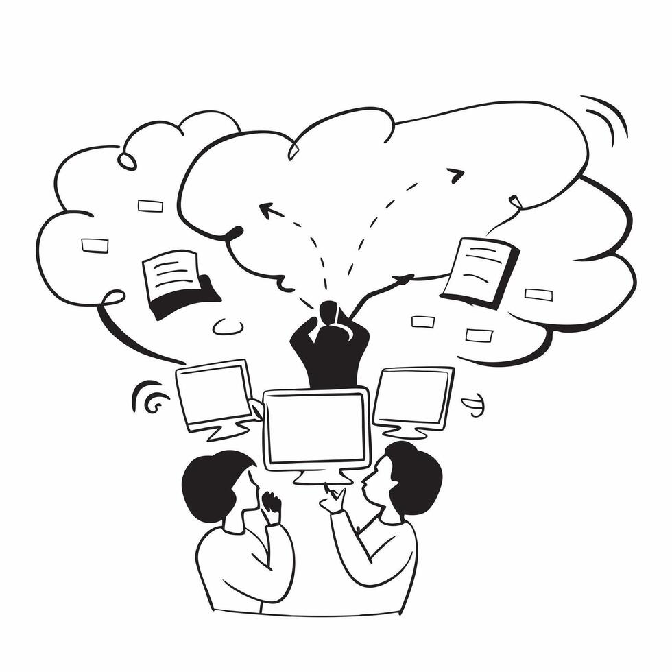 People with Watercolor Brainstorming Sessions and Laptops concept as A group of people conducting watercolor brainstorming sessions with laptops set against a fantastical backgroun pure vector