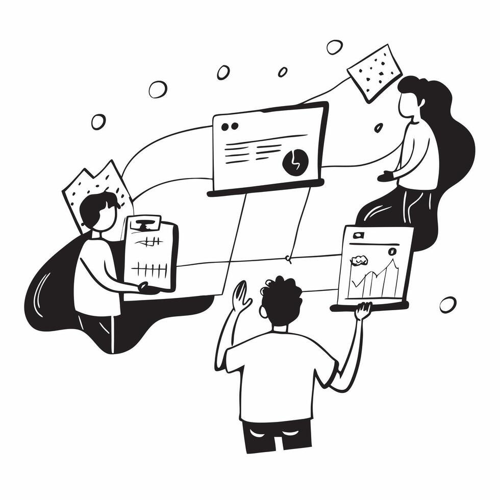 People with Watercolor Business Analytics and Laptops concept as A group of people analyzing watercolor business analytics with laptops set against a dreamy background offering amp pure vector