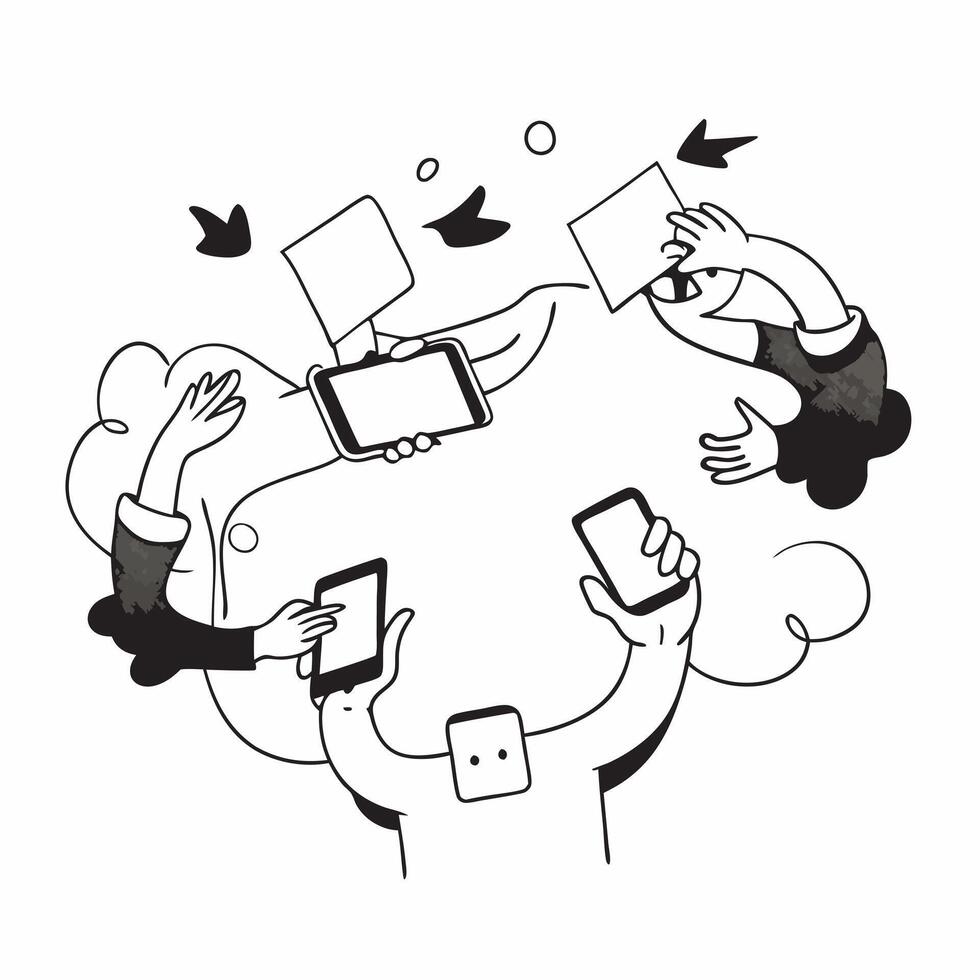 People with Watercolor Business Collaborations and Smartphones concept as A group of people engaging in watercolor business collaborations with smartphones set against a whimsical pure vector