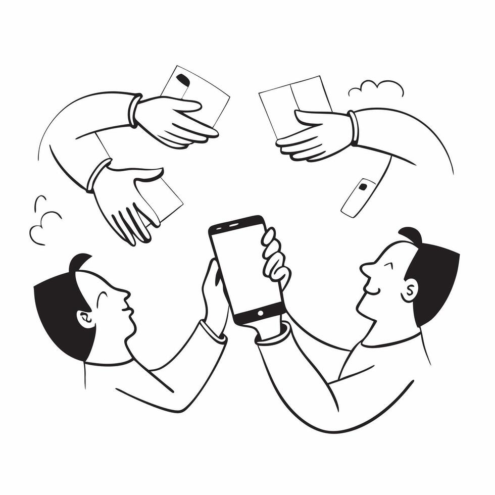 People with Watercolor Business Partnerships and Smartphones concept as A group of people forming watercolor business partnerships with smartphones set against a dreamy background pure Set 2 vector