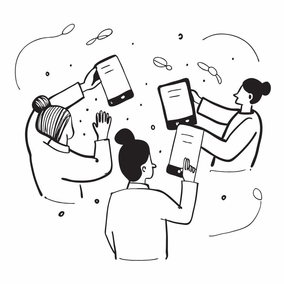 People with Watercolor Business Proposals and Tablets concept as A group of people presenting watercolor business proposals with tablets set against a dreamy background offering am pure Set 2 vector