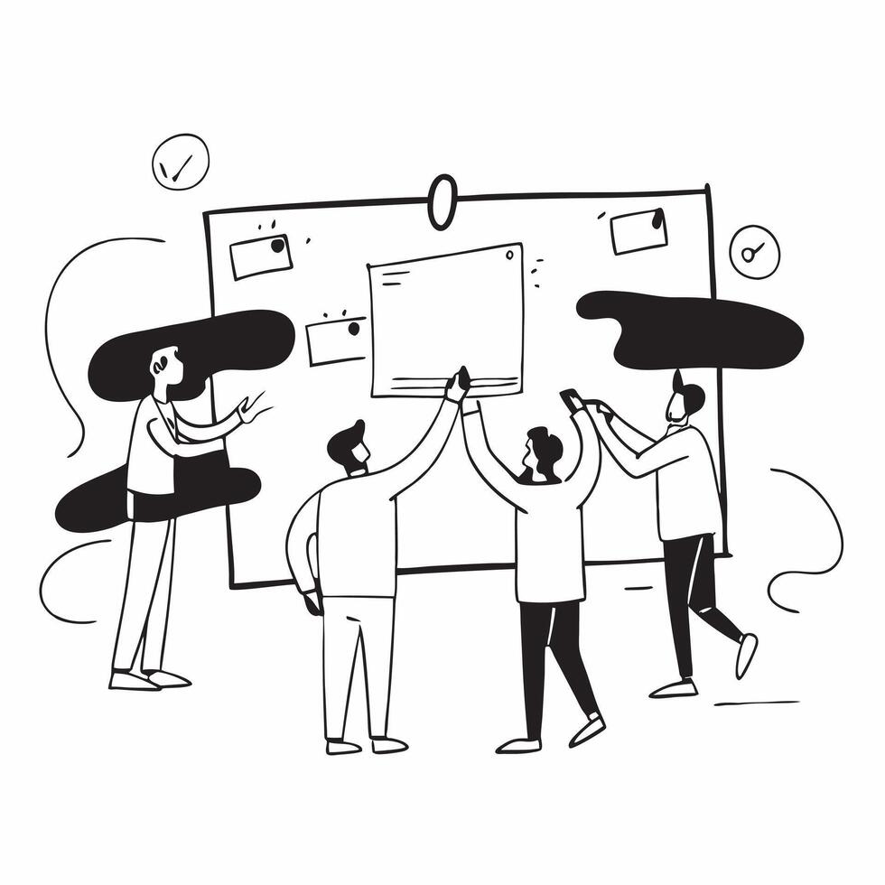 People with Watercolor Business Templates and Whiteboards concept as A group of people creating watercolor business templates on whiteboards set against a whimsical background offe pure Set 2 vector