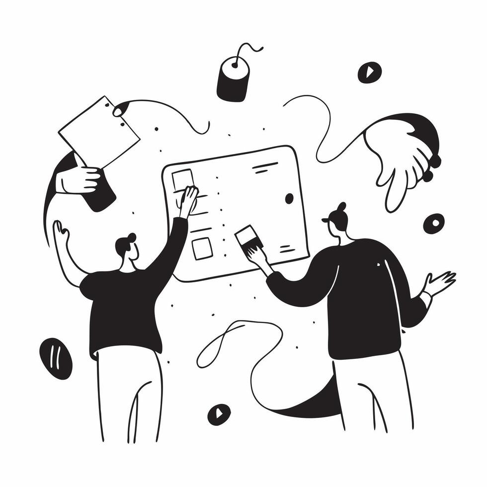 People with Watercolor Business Workshops and Smartphones concept as A group of people participating in watercolor business workshops with smartphones set against a whimsical backg pure Set 3 vector