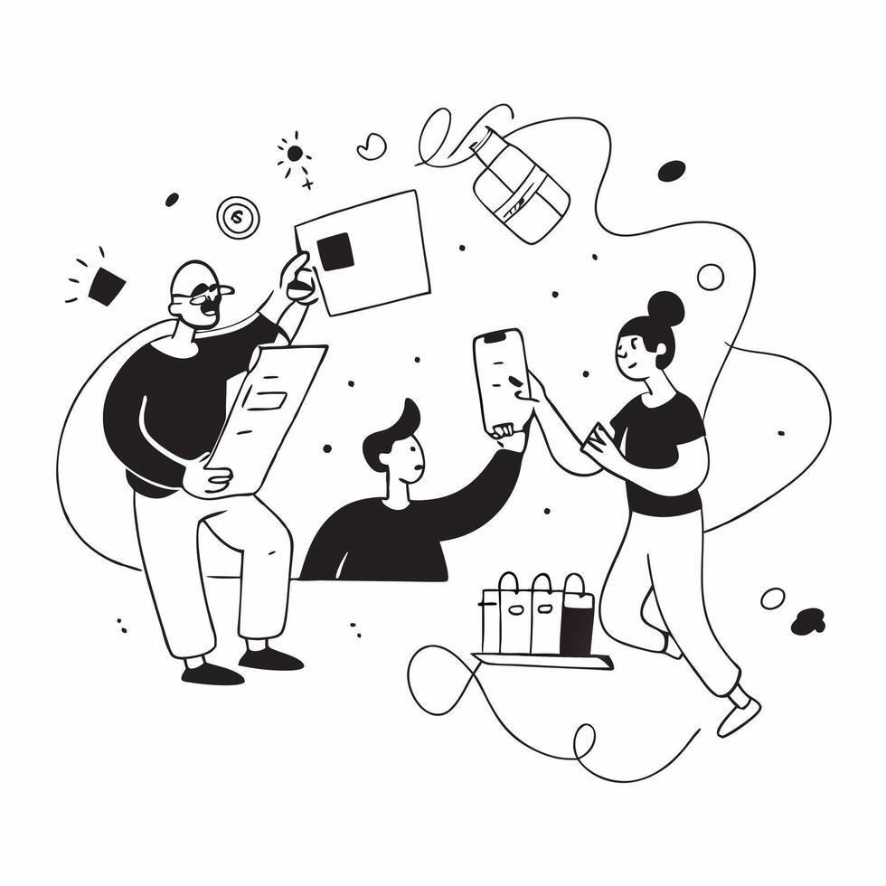 People with Watercolor Business Workshops and Smartphones concept as A group of people participating in watercolor business workshops with smartphones set against a whimsical backg pure vector