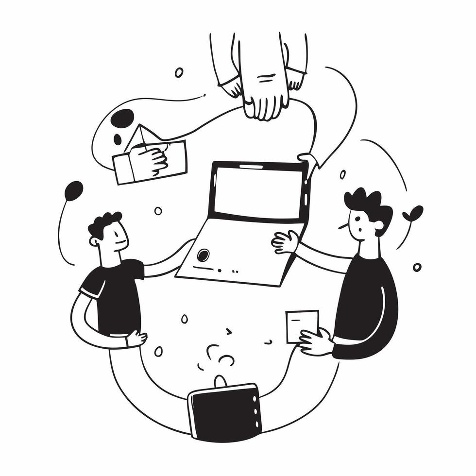 People with Watercolor Collaboration Sessions and Laptops concept as A group of people collaborating with watercolor materials and laptops set against a dreamy background offering pure Set 3 vector