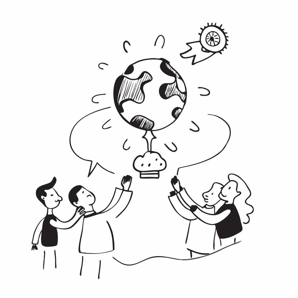 People with Watercolor Earth and Green Technologies concept as A group of people developing watercolor earth and green technologies set against a dreamy background offering ample s pure Set 3 vector