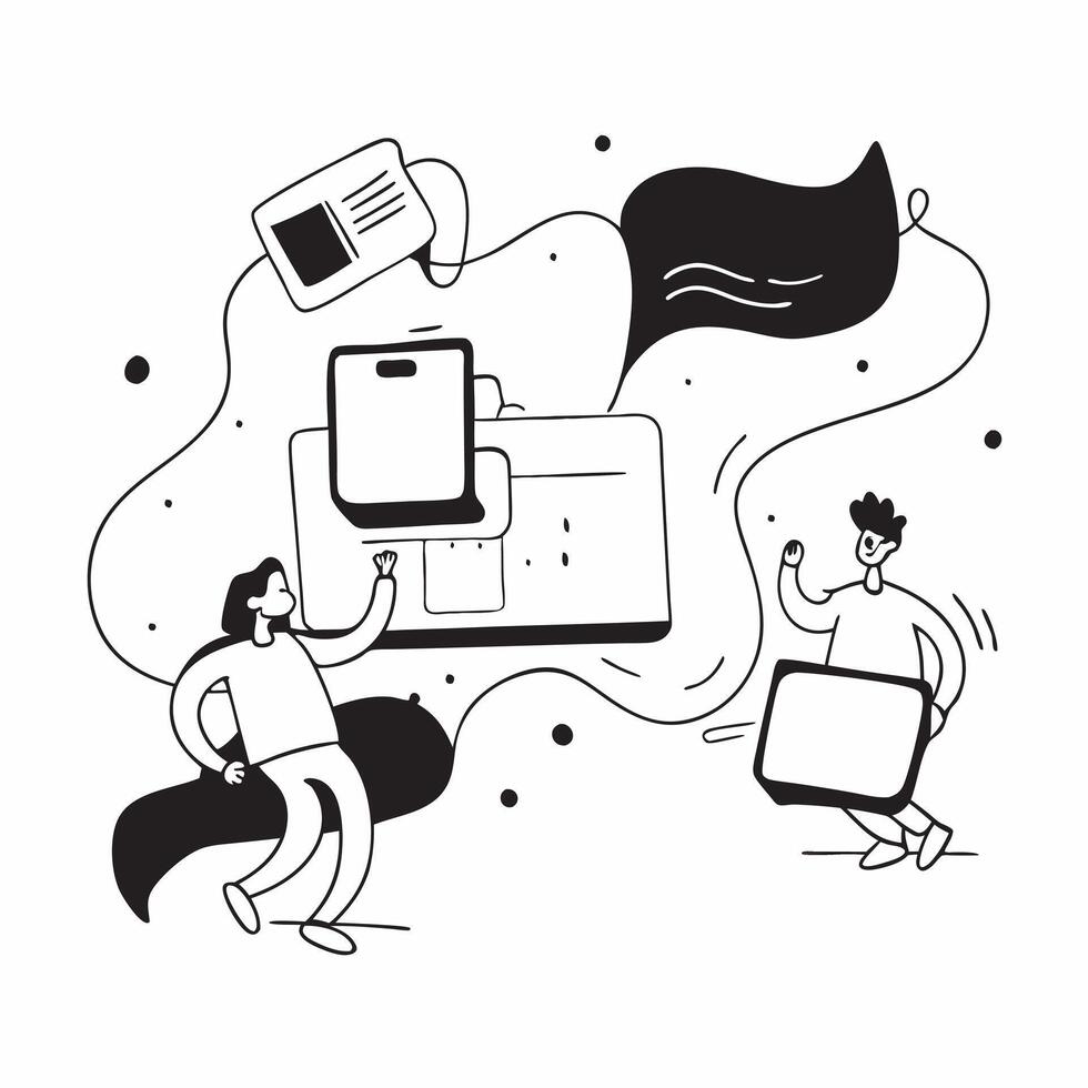 People with Watercolor Technology Platforms and Laptops concept as A group of people interacting with watercolor technology platforms on laptops set against a whimsical background pure vector