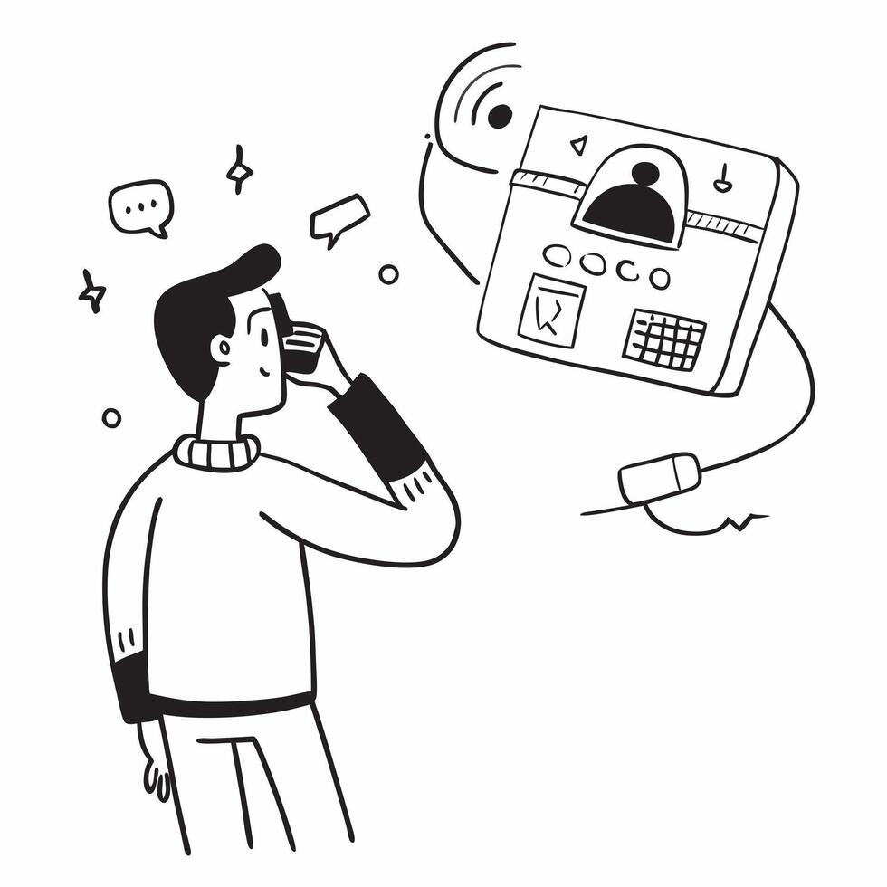 Person on a Call with Abstract Glossy Background concept as A person on a call with a glossy abstract background showcasing remote communication Camera angle captures a side profi pure vector