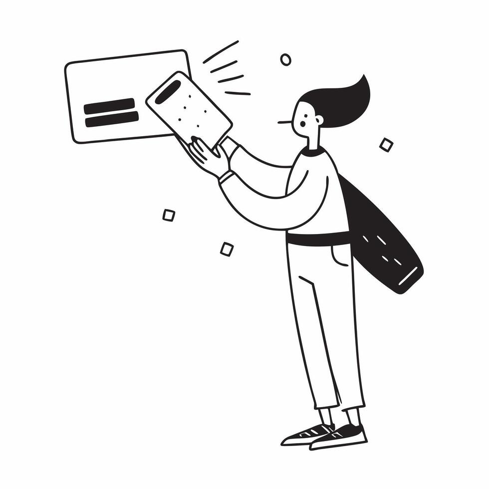 Person Paying with Digital Wallet concept as A person paying with a digital wallet on their smartphone with a plain background offering space for text or design elements in Photo pure vector