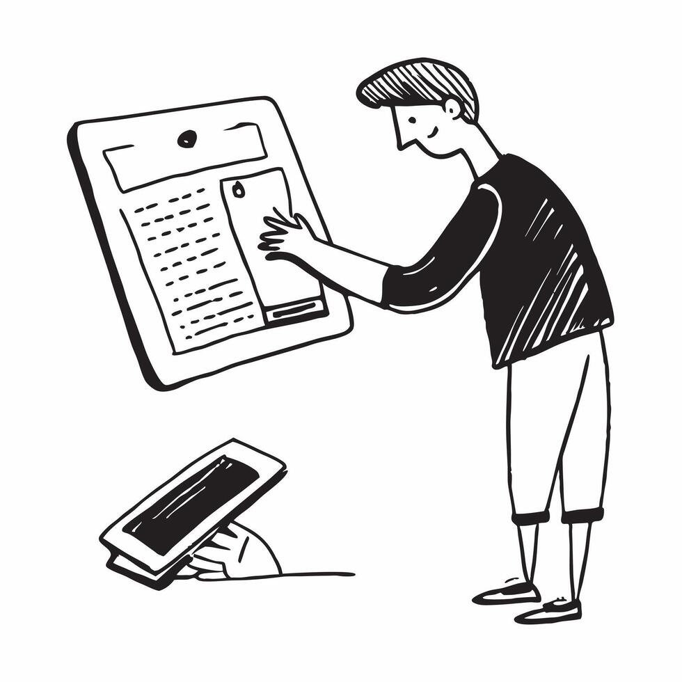 Person Reviewing Documents on Tablet with Glossy Finish concept as A person reviewing documents on a tablet with a glossy finish representing remote work efficiency and digital tra pure Set 3 vector