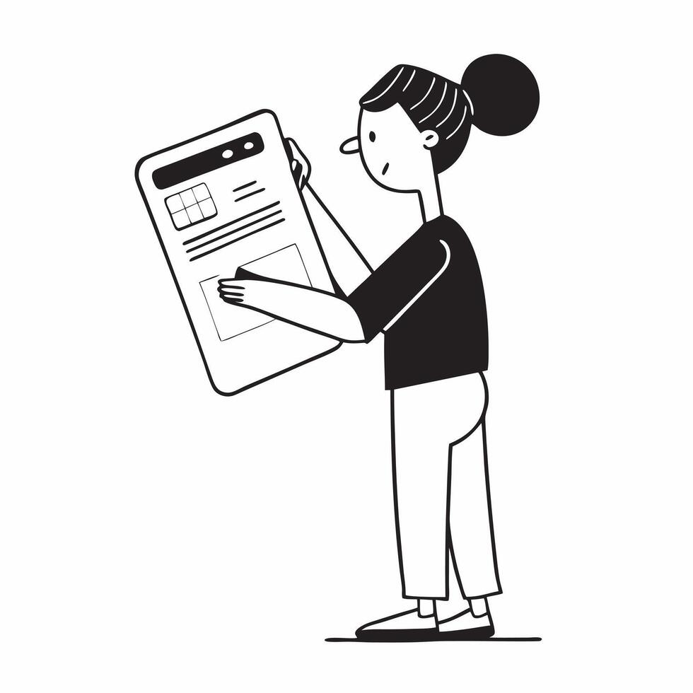 Person Reviewing Documents on Tablet with Glossy Finish concept as A person reviewing documents on a tablet with a glossy finish representing remote work efficiency and digital tra pure Set 7 vector