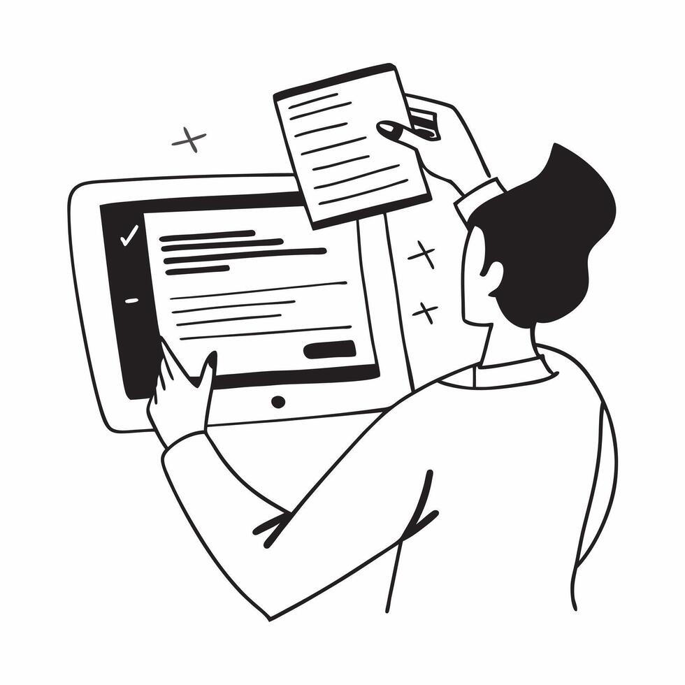 Person Reviewing Documents on Tablet with Glossy Finish concept as A person reviewing documents on a tablet with a glossy finish representing remote work efficiency and digital tra pure Set 6 vector