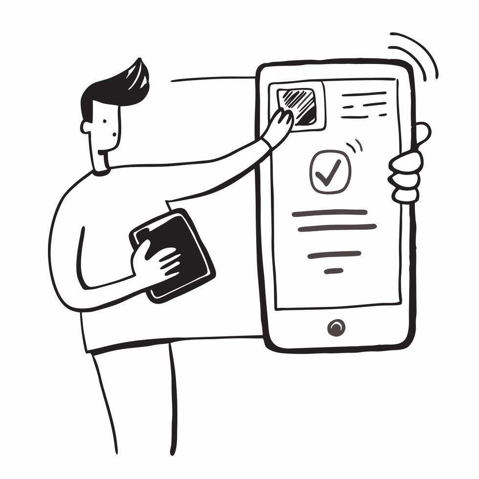 Person Scanning Fingerprint on Phone concept as A person scanning their fingerprint for mobile banking on their smartphone with a clean background providing space for text or desig pure Set 2 vector
