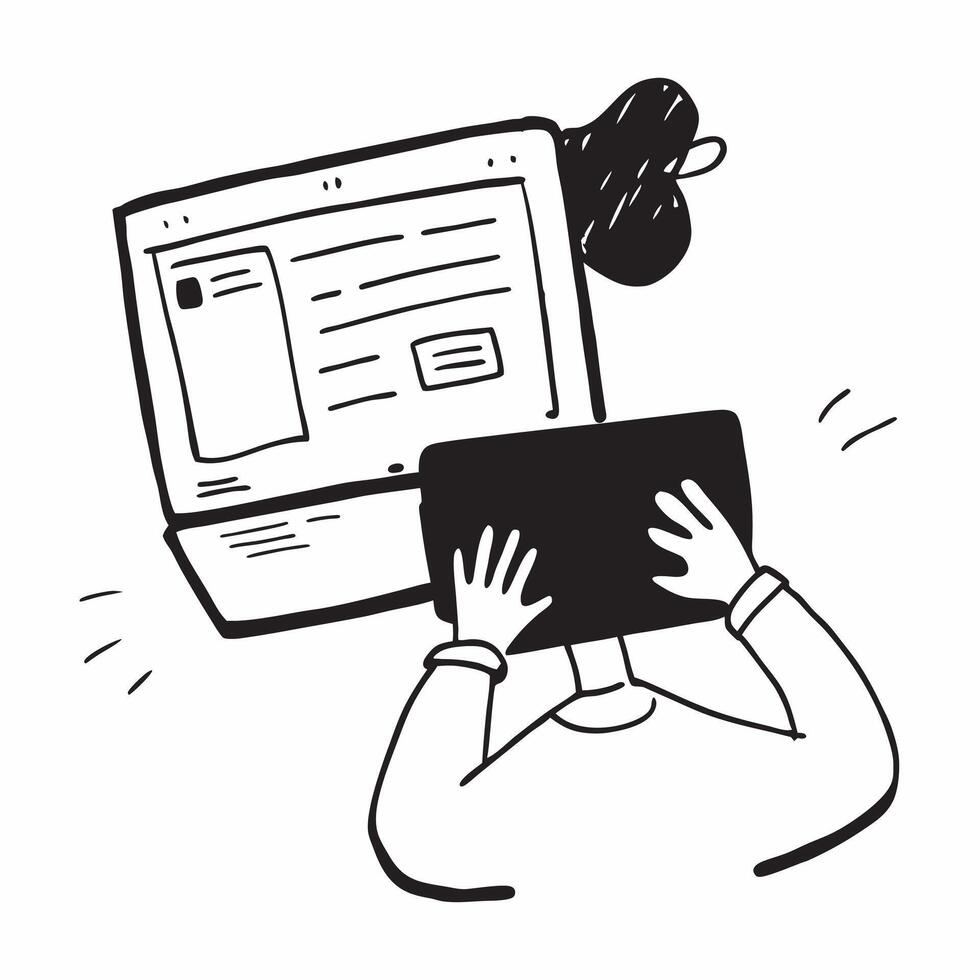 Person Using Digital Portfolio on Laptop concept as A person using a digital portfolio on their laptop with a plain background providing ample space for text or graphics in Photo pure vector
