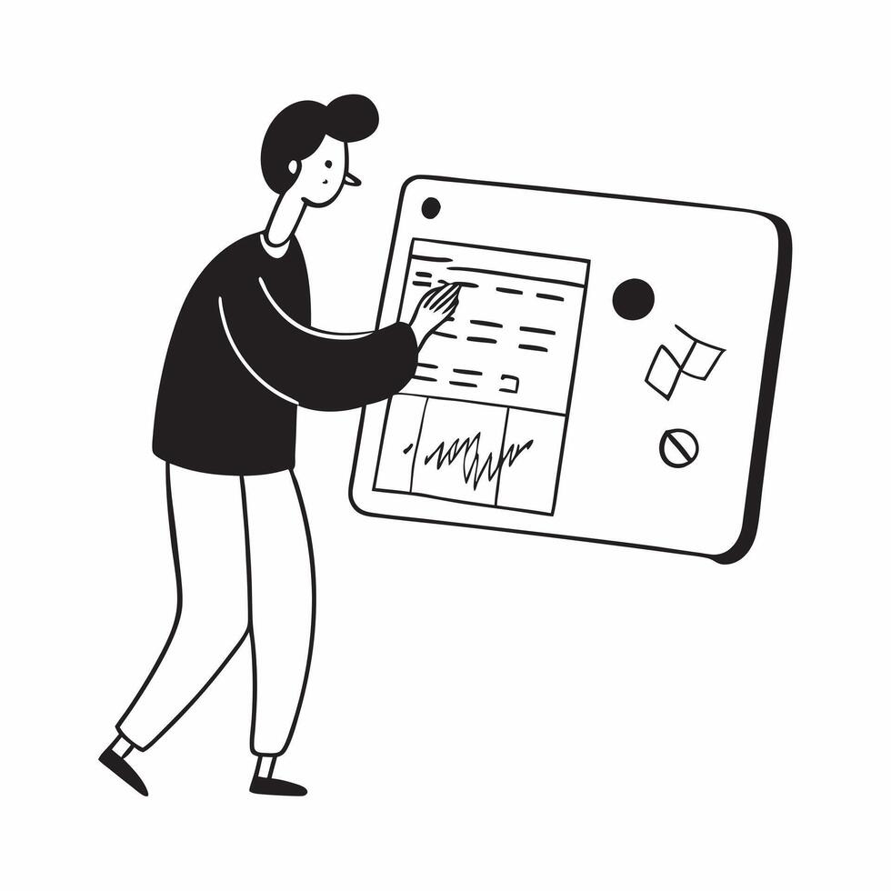 Person Using Budget Planner on Tablet concept as A person using a budget planner app on a tablet with a clean background providing ample space for text or graphics symbolizing budg pure vector