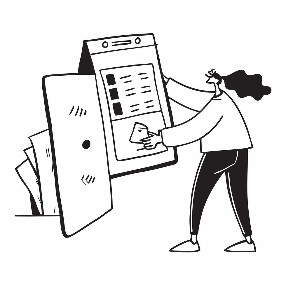 Person Using Budget Planner on Tablet concept as A person using a budget planner app on a tablet with a clean background providing ample space for text or graphics symbolizing budg pure Set 2 vector