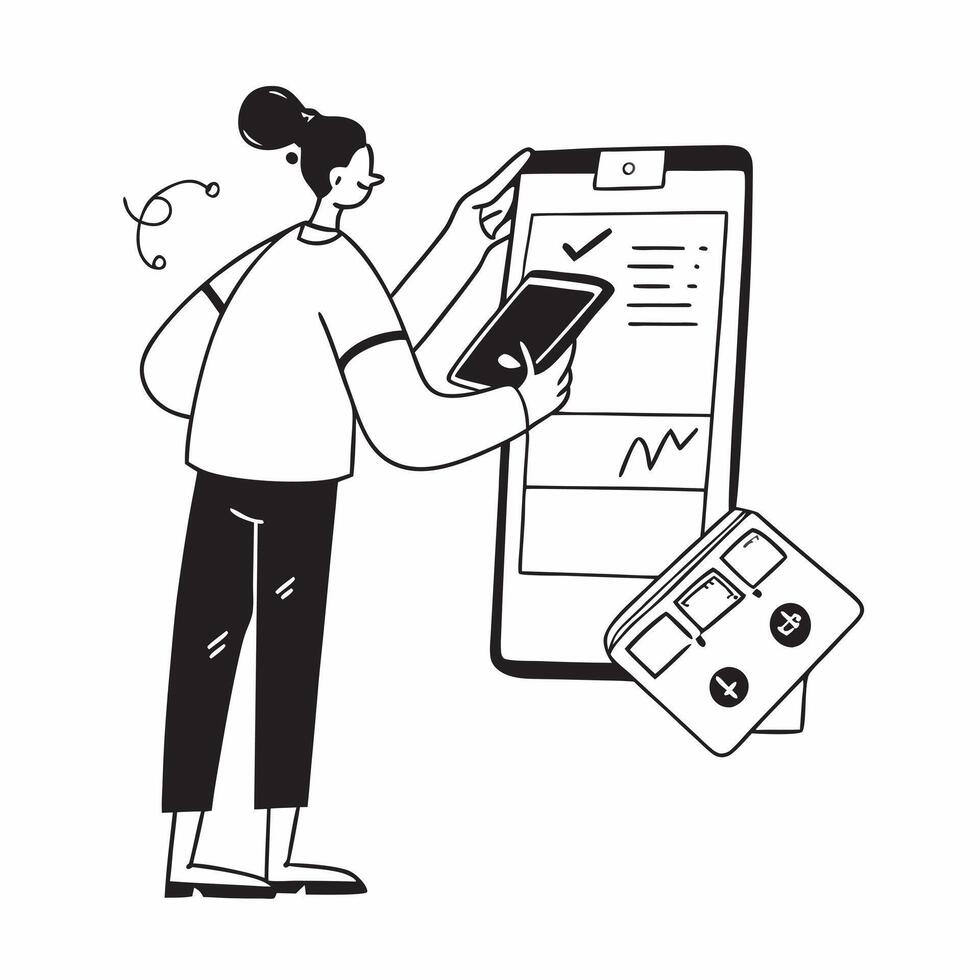 Person Using Mobile Banking at Supermarket concept as A person using a mobile banking app on their smartphone to pay at a supermarket with a clean background providing space for te pure Set 2 vector