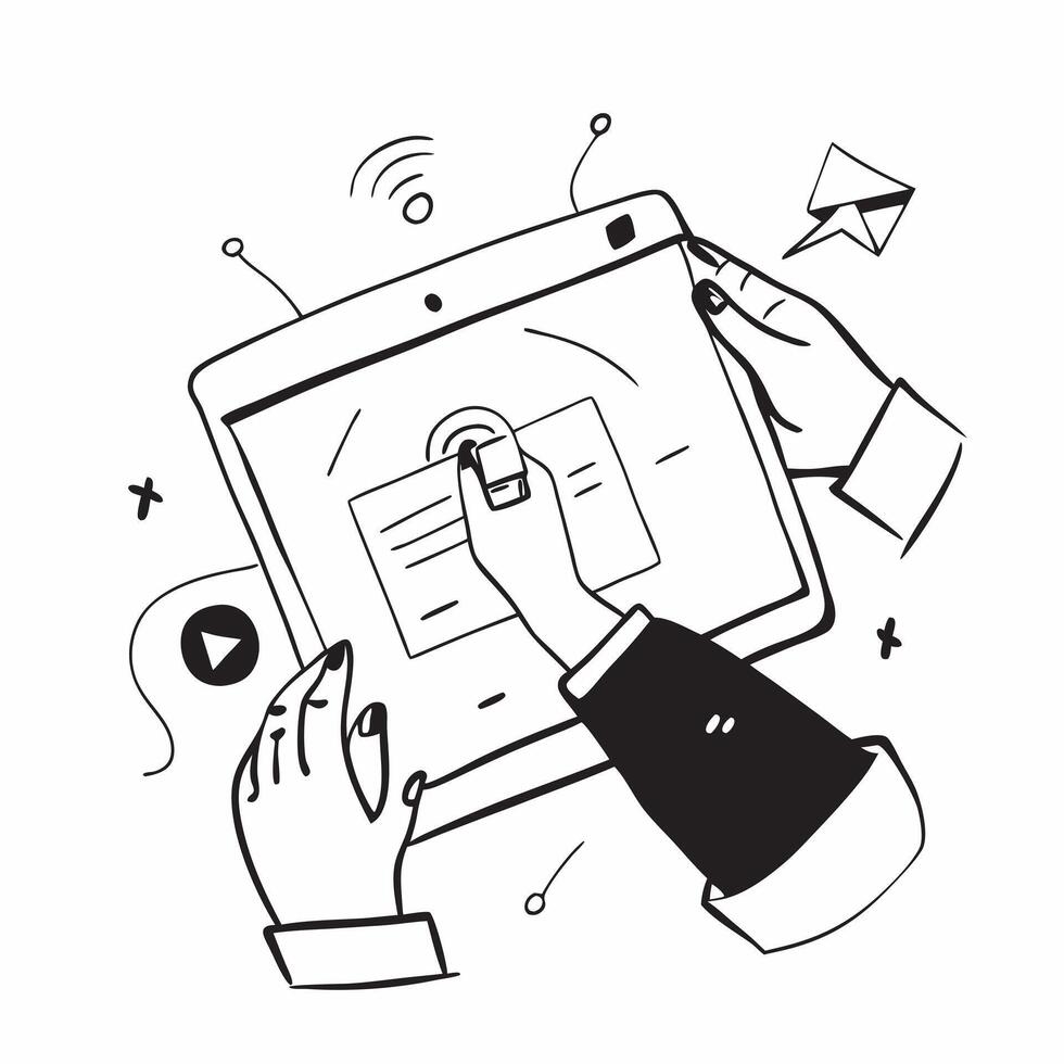 Person Using Tablet with Abstract Interface concept as A person using a tablet with a glossy abstract digital interface emphasizing creativity and modern technology in remote work pure Set 2 vector
