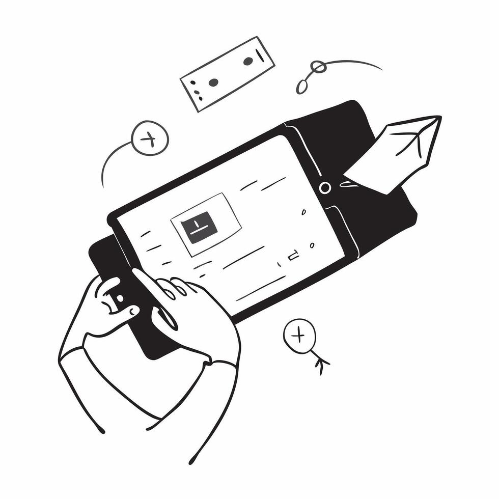 Person Using Tablet with Abstract Interface concept as A person using a tablet with a glossy abstract digital interface emphasizing creativity and modern technology in remote work pure Set 3 vector