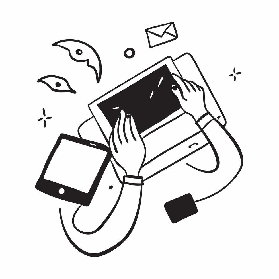 Person Using Tablet with Glossy Elements concept as A person using a tablet with glossy elements emphasizing creativity and modern technology in remote work Camera angle captures pure Set 2 vector