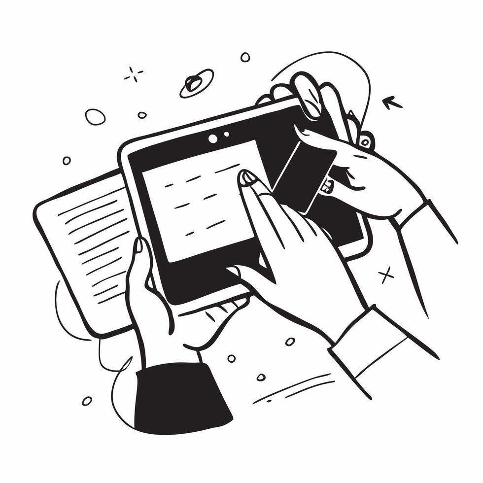 Person Using Tablet with Glossy Elements concept as A person using a tablet with glossy elements emphasizing creativity and modern technology in remote work Camera angle captures pure Set 4 vector