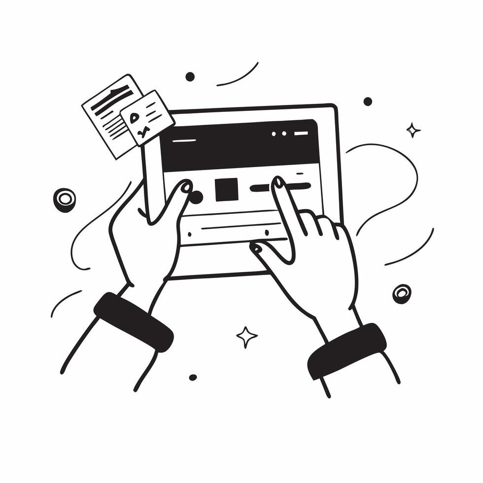 Person Using Tablet with Glossy Abstract Interface concept as A person using a tablet with a glossy abstract digital interface emphasizing creativity and modern technology in remot pure Set 4 vector
