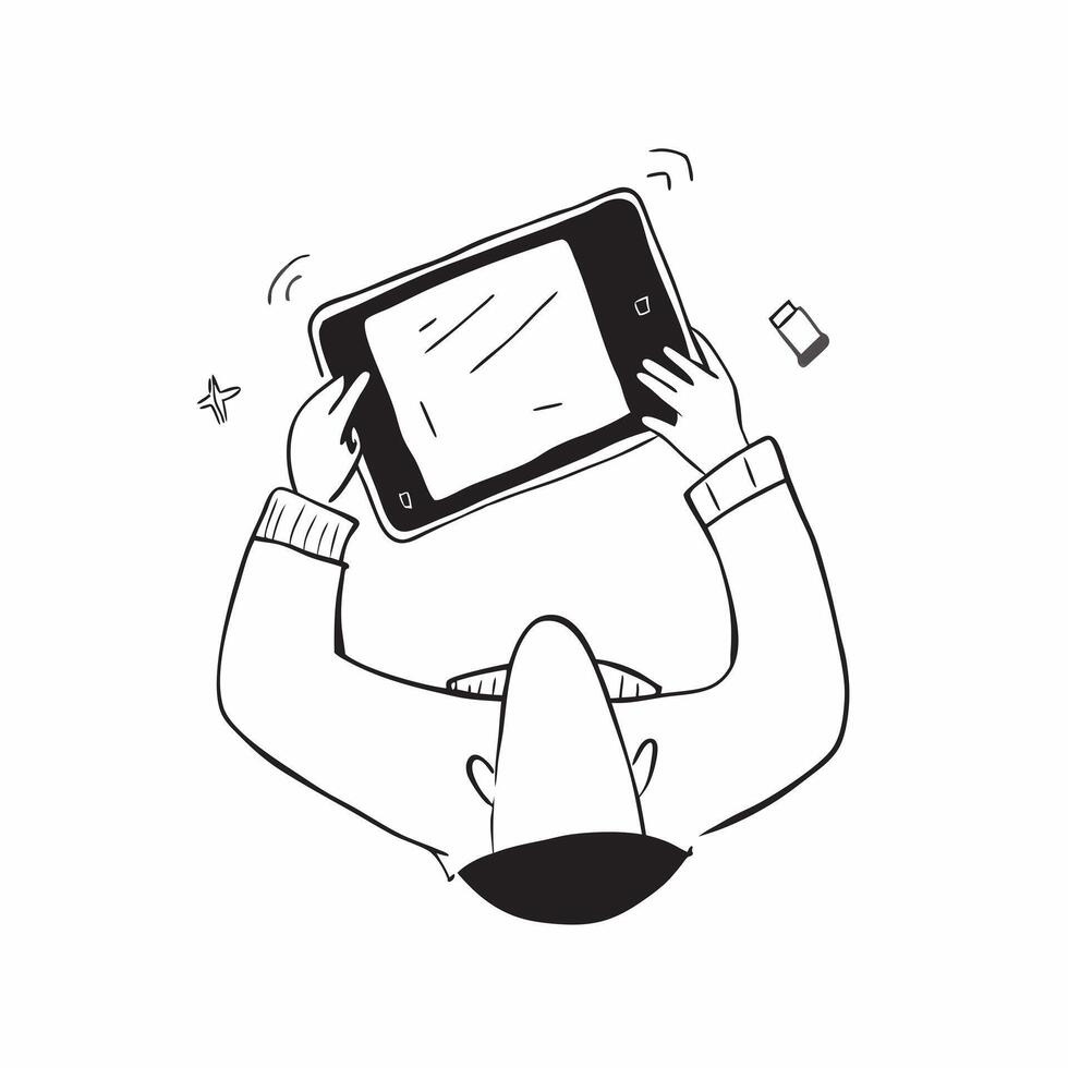 Person Using Tablet with Glossy Elements concept as A person using a tablet with glossy elements emphasizing creativity and modern technology in remote work Camera angle captures pure Set 3 vector